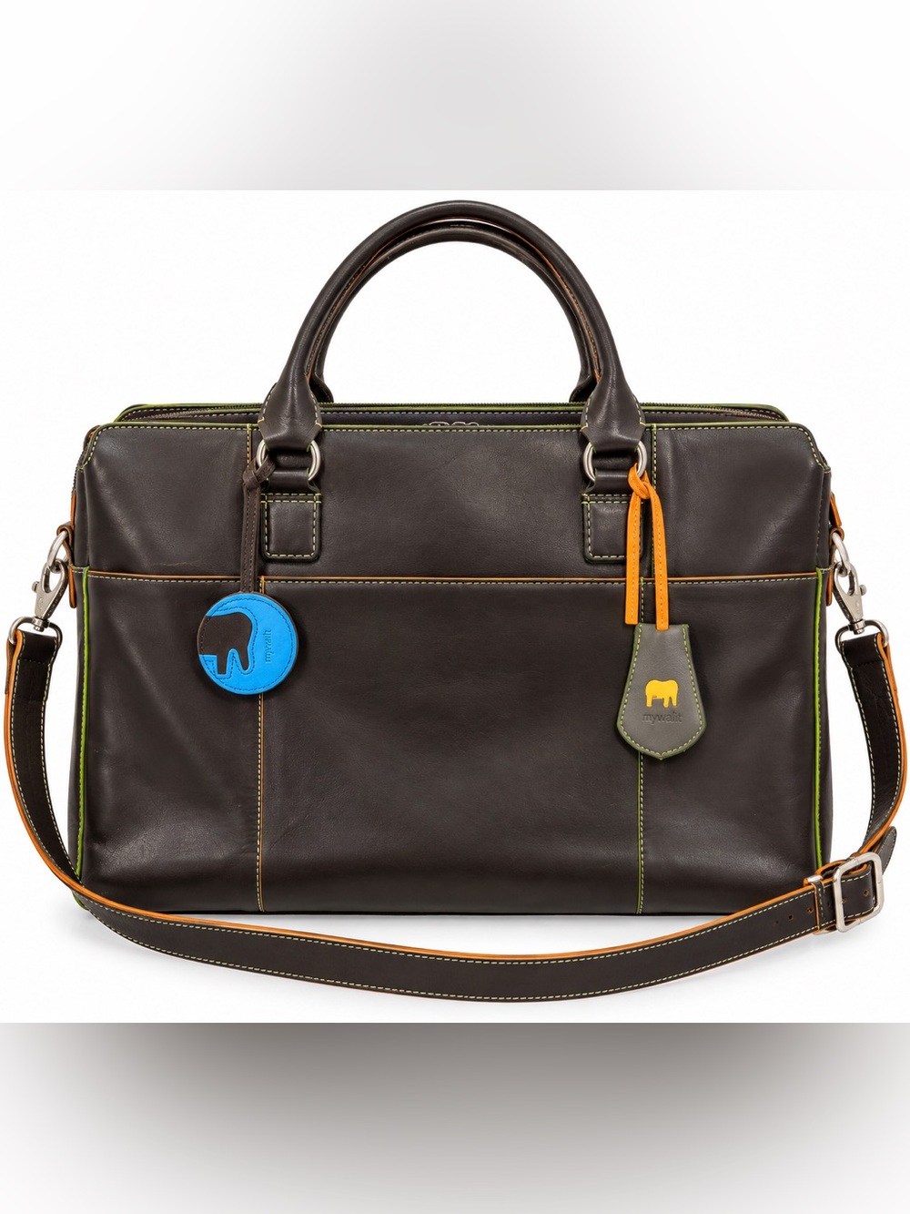 Mywalit Leather Laptop Briefcase Work Bag Brown Multicolor Crossbody